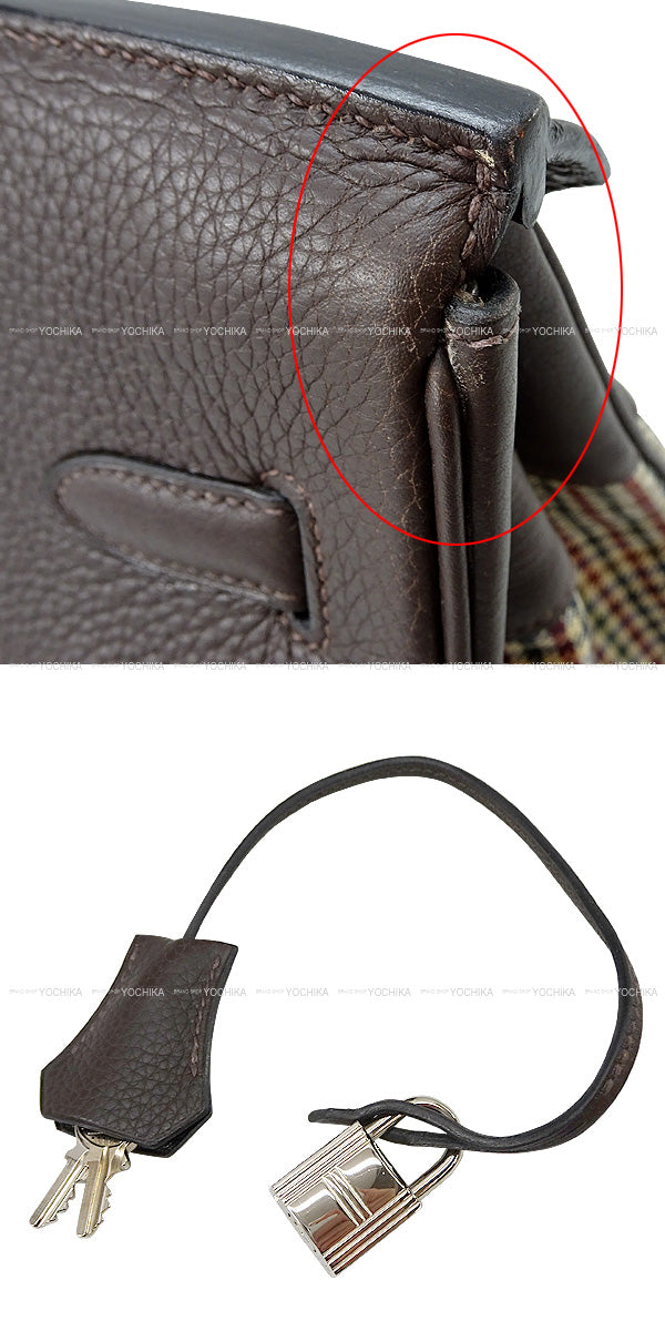 [Pre-loved] Paris Collection Defile Limited HERMES Handbag Birkin35 Lainage Ebene Epsom Souple Carreaux Silver HW Stamp K[USED SA][Authentic]