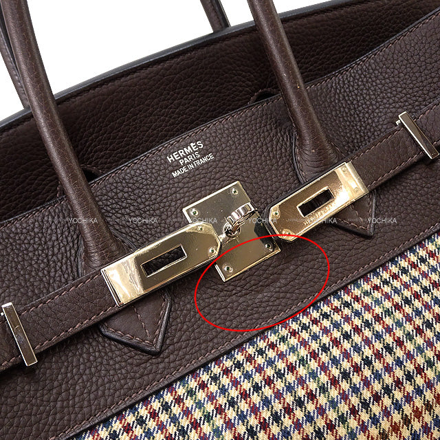 [Pre-loved] Paris Collection Defile Limited HERMES Handbag Birkin35 Lainage Ebene Epsom Souple Carreaux Silver HW Stamp K[USED SA][Authentic]