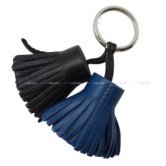 HERMES key ring Carmen Unodos Noir (Black)/Bleu Saphir Agneau Milo Silver HW[BRAND NEW][Authentic]