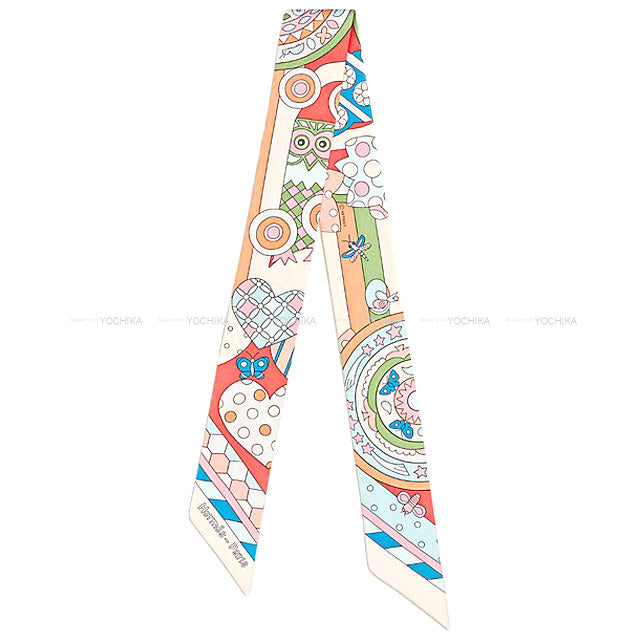 2023 SS HERMES scarf Twilly Les Murmures De La foret Beige Rose/Rose/Blue Silk100%[BRAND NEW][Authentic]