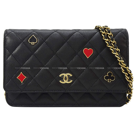 2023 Cruise CHANEL Chain wallet Coco Mark Matelasse Trump Lucky charm Noir (Black) Graind Calf(Caviarskin)/Patent Enamel Leather Gold HW AP3076[EXCELLENT][Authentic]