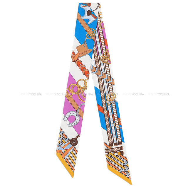 2023SS HERMES scarf Twilly Brides et Gris Gris Cyclamen /Blue Vif Silk100%[BRAND NEW][Authentic]