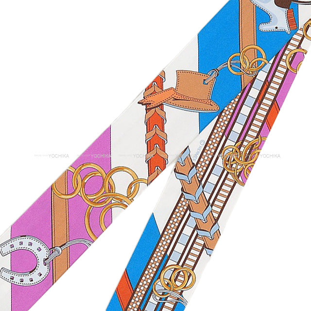 2023SS HERMES scarf Twilly Brides et Gris Gris Cyclamen /Blue Vif Silk100%[BRAND NEW][Authentic]