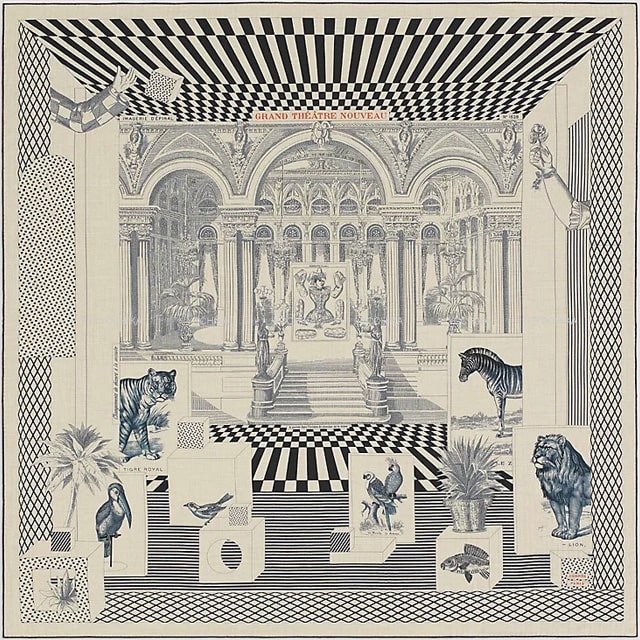 2022 AW HERMES scarf Carre 140 geant Grand Theatre Nouveau Natural/Marine/Noir(Black) Cashmere70% / Silk30%[BRAND NEW][Authentic]