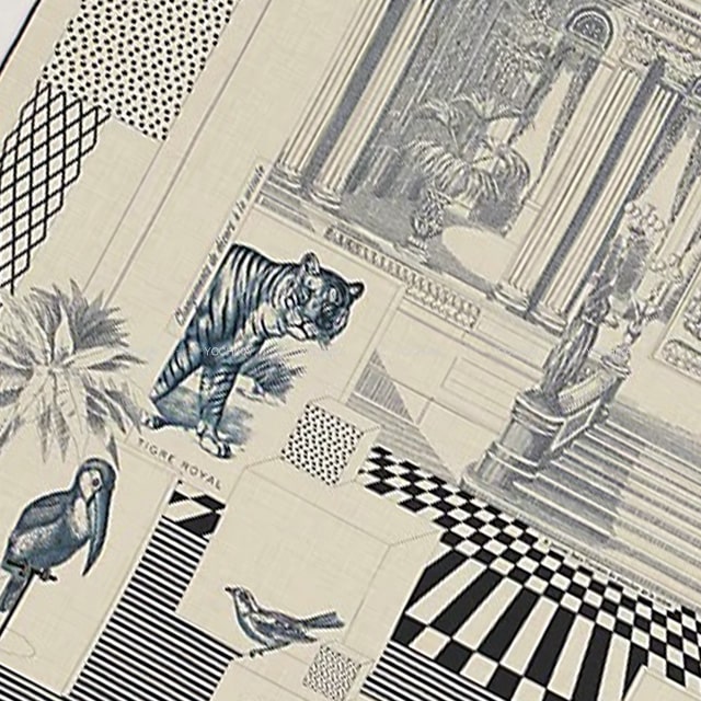 2022 AW HERMES scarf Carre 140 geant Grand Theatre Nouveau Natural/Marine/Noir(Black) Cashmere70% / Silk30%[BRAND NEW][Authentic]