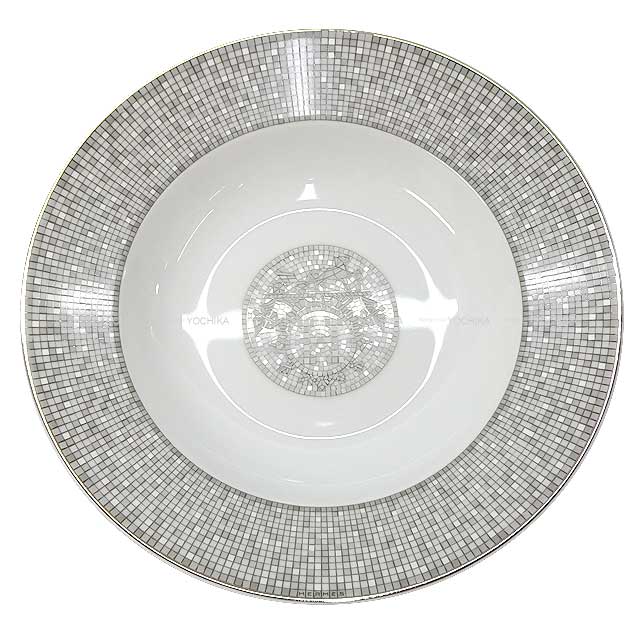 HERMES tableware Soup Plate Mosaique au 24 platinum Porcelain[BRAND NEW][Authentic]