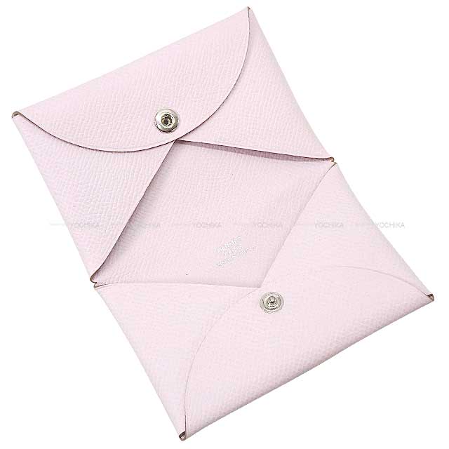 HERMES card holder Calvi Mauve Pale Veau Epsom Silver HW Stamp U[EXCELLENT][Authentic]