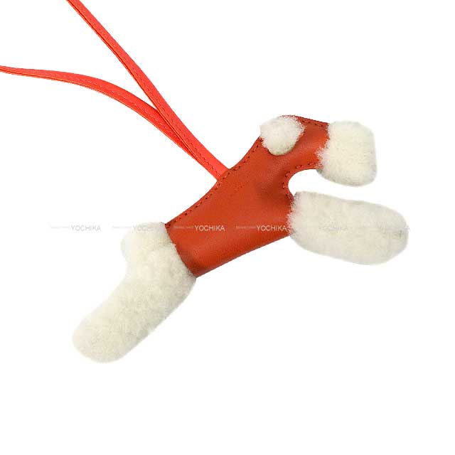 HERMES bag charm Buddy Dog Cornaline/Rose Texese Agneau Milo/Mouton Stamp U[EXCELLENT][Authentic]