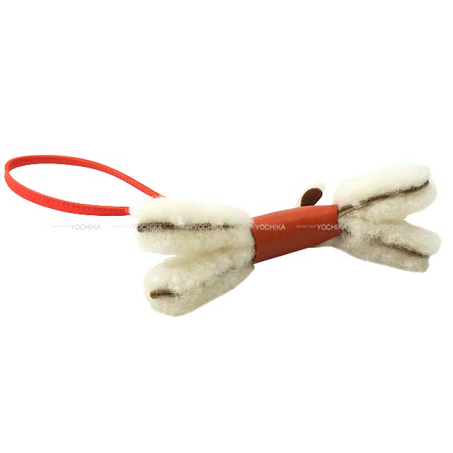 HERMES bag charm Buddy Dog Cornaline/Rose Texese Agneau Milo/Mouton Stamp U[EXCELLENT][Authentic]