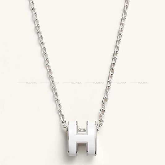 HERMES necklace Mini Pop H Blanc (White) Silver Plated/lacquer Silver HW[BRAND NEW][Authentic]