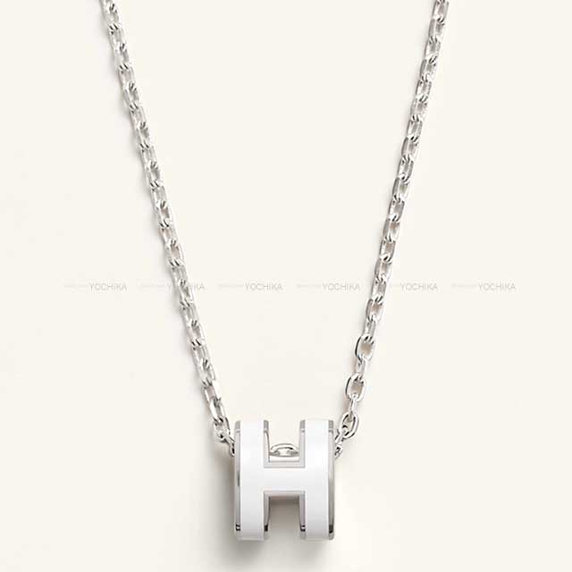 HERMES necklace Mini Pop H Blanc (White) Silver Plated/lacquer[BRAND NEW][Authentic]