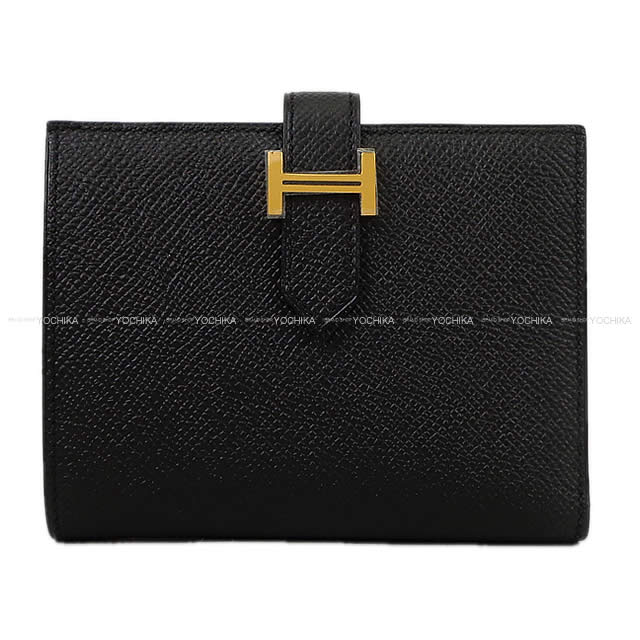 HERMES Bi-fold wallet Bearn Compact Noir (Black) Veau Epsom Gold HW Stamp B[EXCELLENT][Authentic]