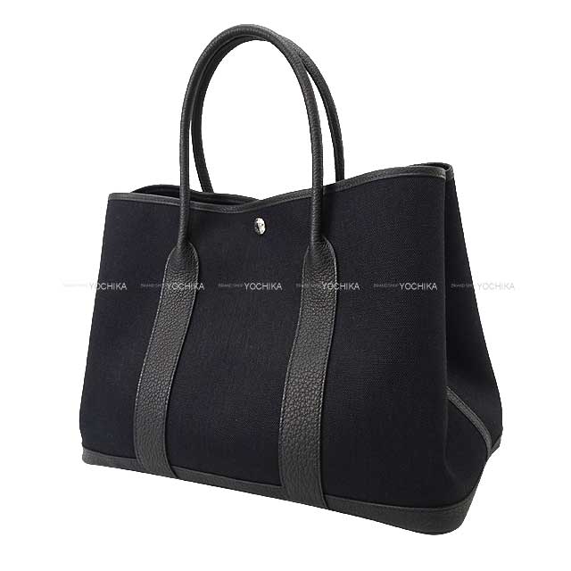 HERMES tote bag Garden Party 36 PM Noir (Black) Toile Militaire/Veau Negonda Silver HW Stamp W[BRAND NEW][Authentic]