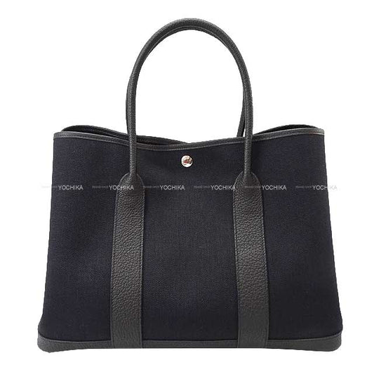 HERMES tote bag Garden Party 36 PM Noir (Black) Toile Militaire/Veau Negonda Silver HW Stamp W[BRAND NEW][Authentic]