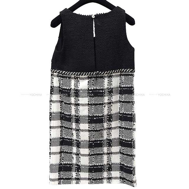 2023 SS CHANEL One‐piece dress Plaid Layered Dress #36 Noir (Black)/Blanc (White) Tweed P74449[BRAND NEW][Authentic]