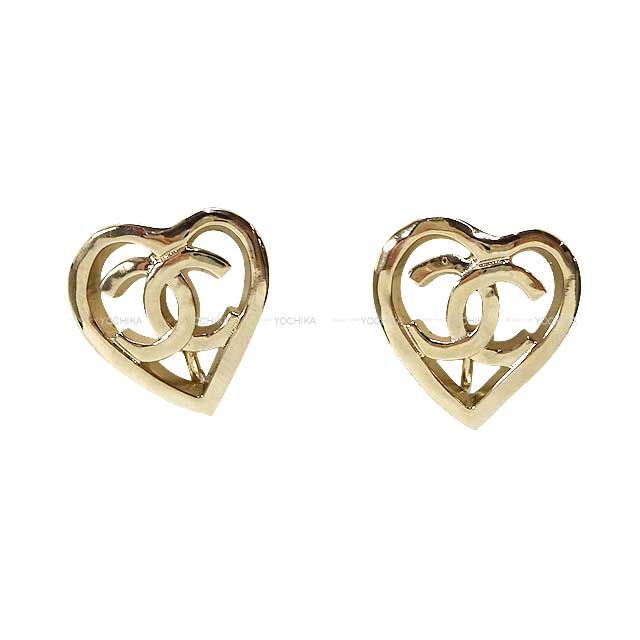 CHANEL earrings COCO mark In Heart Clip type Champagne Gold HW AB7882[EXCELLENT][Authentic]