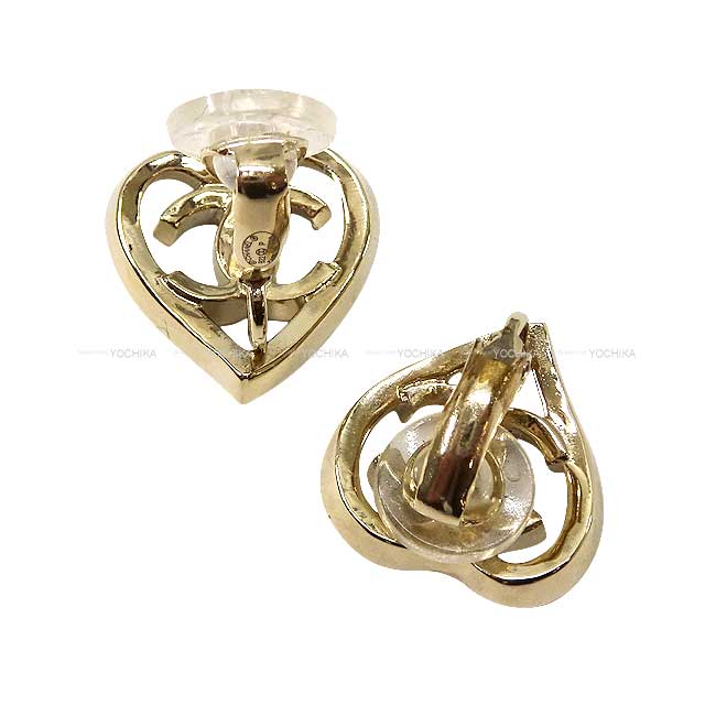 CHANEL earrings COCO mark In Heart Clip type Champagne Gold HW AB7882[EXCELLENT][Authentic]