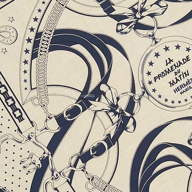 2023SS HERMES scarf Carre 140 La Promenade du Matin Bandana Natural/Marine/Noir(Black) Cashmere70% / Silk30%[EXCELLENT][Authentic]