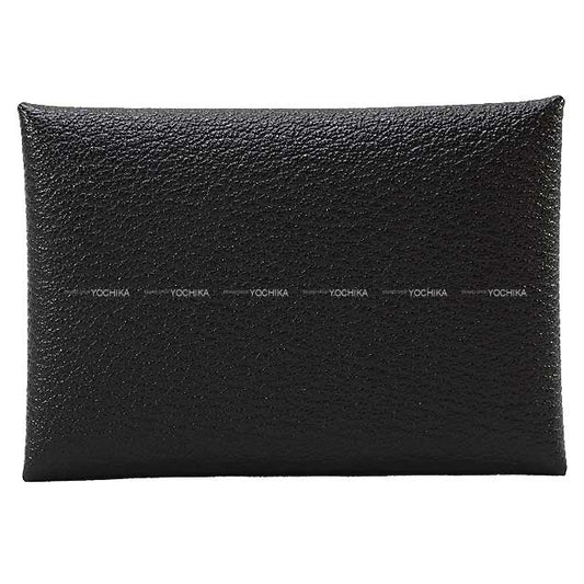 HERMES card holder Calvi Duo Noir (Black) Chevre Chamkila Silver HW Stamp U[EXCELLENT][Authentic]