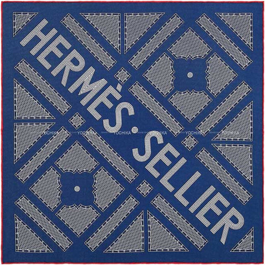 HERMES scarf Carre 45 Gavroche HERMES SELLIER Marine / White / Red Silk100%[BRAND NEW][Authentic]