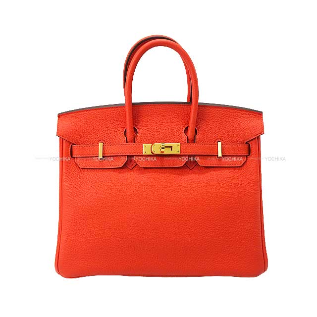 [Pre-loved] HERMES Handbag Birkin25 Orange Poppy Veau Jonathan Gold HW Stamp Y[LIKE NEW][Authentic]