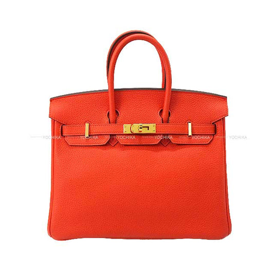 [Pre-loved] HERMES Handbag Birkin25 Orange Poppy Veau Jonathan Gold HW Stamp Y[LIKE NEW][Authentic]