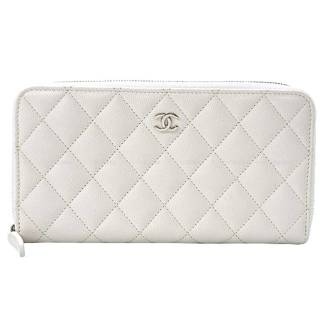 CHANEL long wallet Matelasse Coco Mark Round zipper with back pocket Blanc (White) Graind Calf(Caviarskin) Silver HW AP0242[EXCELLENT][Authentic]