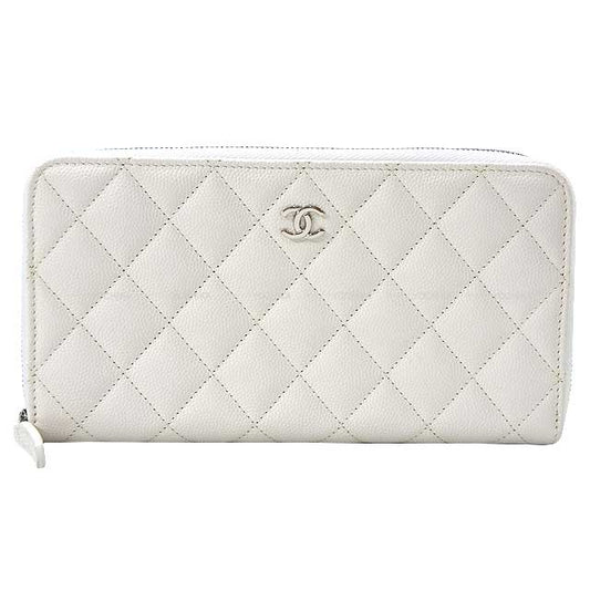 CHANEL long wallet Matelasse Coco Mark Round zipper with back pocket Blanc (White) Graind Calf(Caviarskin) Silver HW AP0242[EXCELLENT][Authentic]