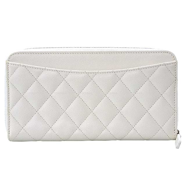 CHANEL long wallet Matelasse Coco Mark Round zipper with back pocket Blanc (White) Graind Calf(Caviarskin) Silver HW AP0242[EXCELLENT][Authentic]