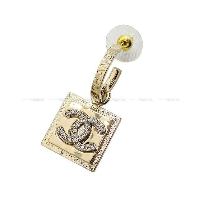 CHANEL pierced earring Coco Mark Rhinestone Square Plate Dangling champagne-gold Champagne Gold HW ABA352[BRAND NEW][Authentic]