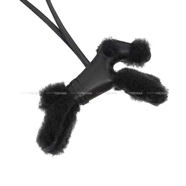 HERMES bag charm Buddy dog Punk SO BLACK Noir (Black) Agneau Milo/ Silver HW Stamp B[EXCELLENT][Authentic]