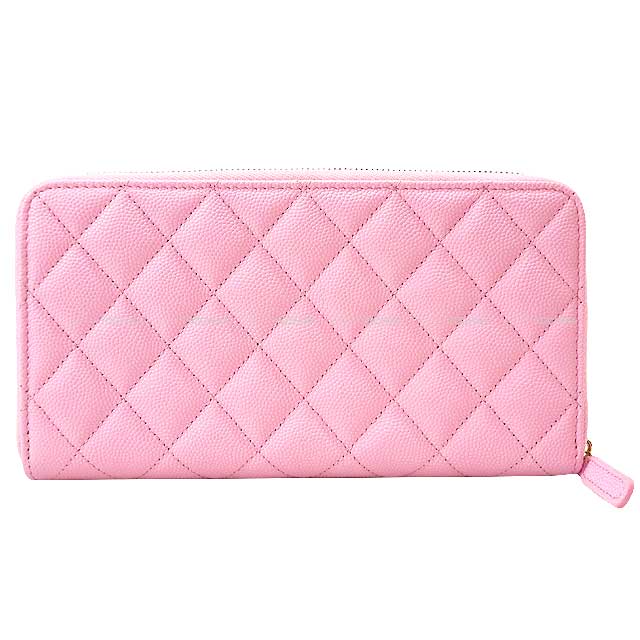 2022SS CHANEL long wallet Matelasse Mesh Coco Mark  Round zipper Pink/Green Grained Shiny Calf Champagne Gold HW AP3181[EXCELLENT][Authentic]