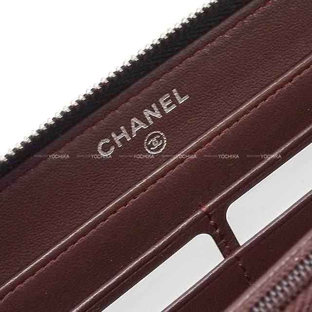 [Pre-loved] CHANEL long wallet Matelasse Coco Mark Round Zipper with Back Pocket Noir (Black)/Bordeaux Lambskin Silver HW AP0242[LIKE NEW][Authentic]