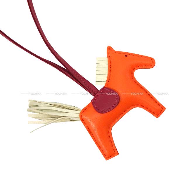 HERMES bag charm Rodeo PM Orange Poppy/Craie/Rubis Agneau Milo/Veau Swift Stamp B[BRAND NEW][Authentic]