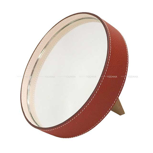 HERMES Mirror Circular mirror Circe Brique maple/Taurillon lisse[BRAND NEW][Authentic]