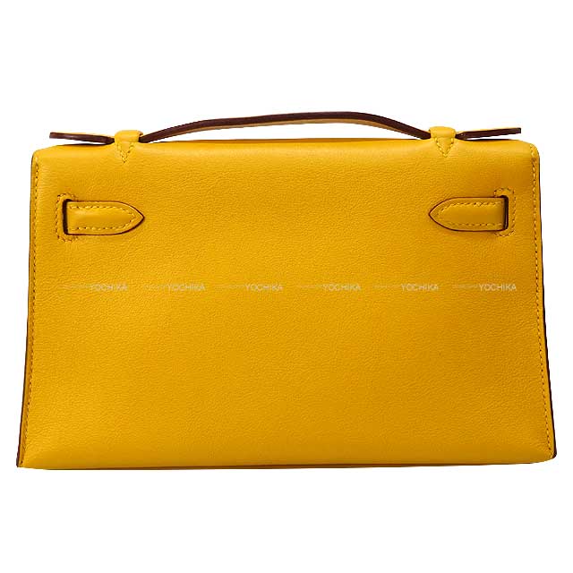 HERMES Handbag Pochette Kelly Jaune d'Or Veau Swift Silver HW Stamp □M[EXCELLENT][Authentic]