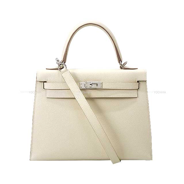 [Pre-loved] HERMES Shoulder bag Kelly25 Sellier Craie Ever Grain Silver HW Stamp U[LIKE NEW][Authentic]