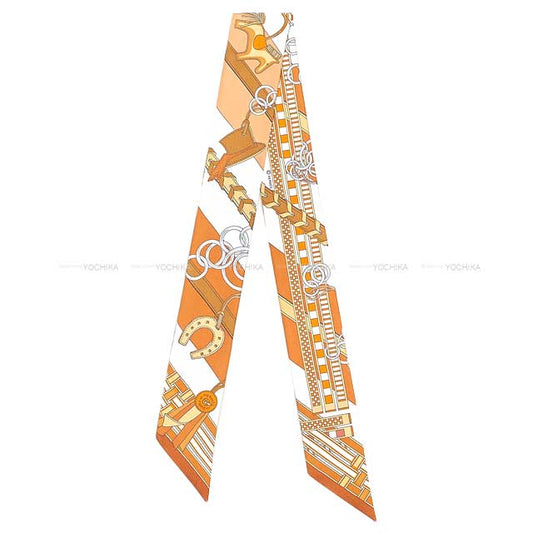 2023 SS HERMES scarf Twilly Brides et Gris Gris Caramel/Blanc (White)/Brun Silk100%[EXCELLENT][Authentic]