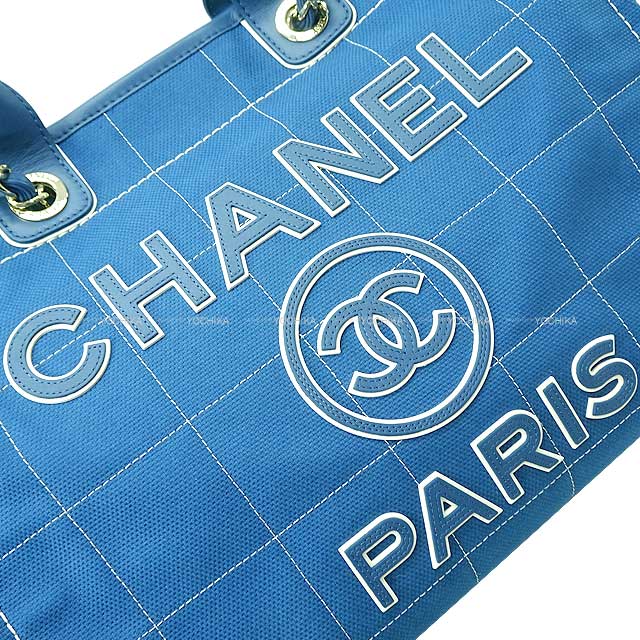 2023 Cruise New CHANEL tote bag Deauville GM Large Shopping 2way Blue/Blanc (White) Cotton/Calfskin Champagne Gold HW A66941[EXCELLENT][Authentic]