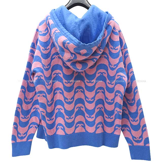 [Pre-loved] 2021 S/S CHANEL Hooded sweatshirt Hooded Knit Pullover #36 Blue/Pink Cashmere P70408[LIKE NEW][Authentic]