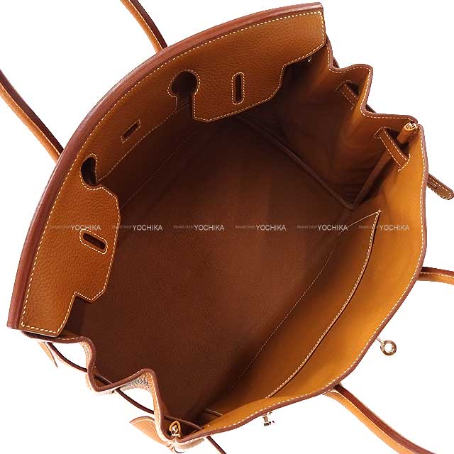 HERMES Handbag Birkin35 Gold(37)/Ecru Epsom Souple/Toile GM Silver HW Stamp □M[EXCELLENT][Authentic]