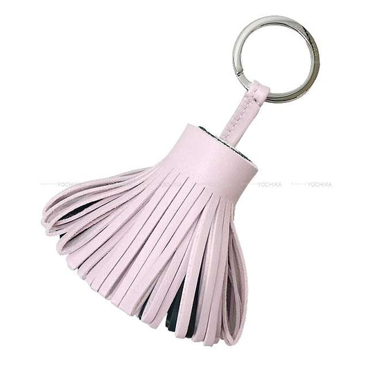 HERMES key ring Carmen Tricolor Mauve Pale/Vert Cypress/Vert Fizz Agneau Milo Silver HW Stamp B[BRAND NEW][Authentic]