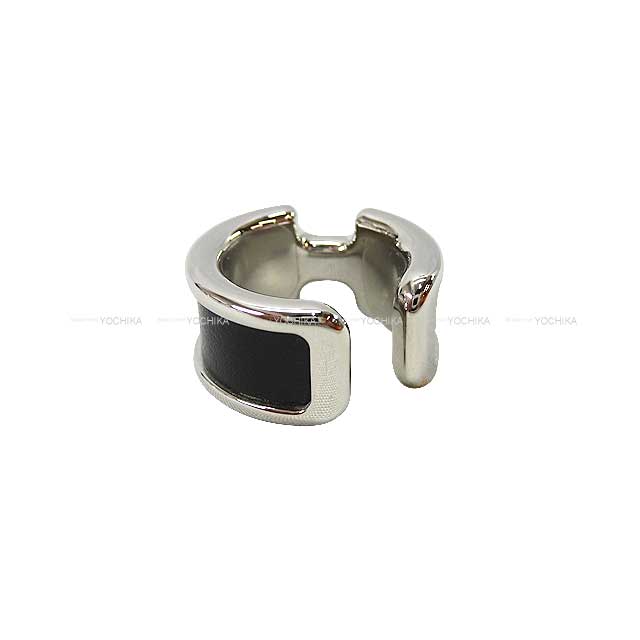 HERMES pierced earring Olympe PM ear cuff Noir (Black) Box Calf Silver Plated[BRAND NEW][Authentic]