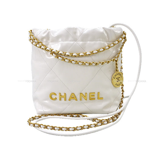 CHANEL Shoulder bag CHANEL 22 Mini Matelasse with Medal charm Chain Pouch Blanc (White) Shiny Calfskin Antique Gold HW AS3980[EXCELLENT][Authentic]