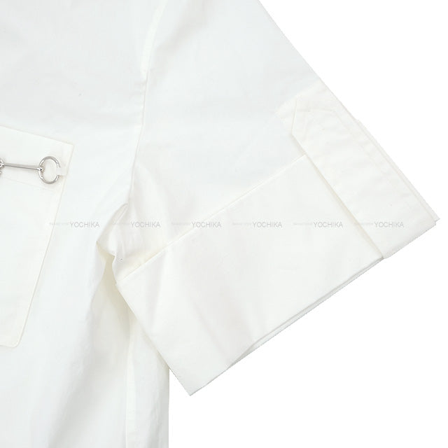 HERMES Short sleeve shirt Mors a Jouet with Charm blouse #42 Blanc (White) Cotton100% 42[EXCELLENT][Authentic]