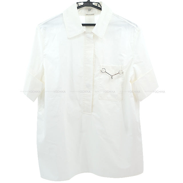 HERMES Short sleeve shirt Mors a Jouet with Charm blouse #42 Blanc (White) Cotton100% 42[EXCELLENT][Authentic]