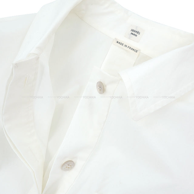 HERMES Short sleeve shirt Mors a Jouet with Charm blouse #42 Blanc (White) Cotton100% 42[EXCELLENT][Authentic]