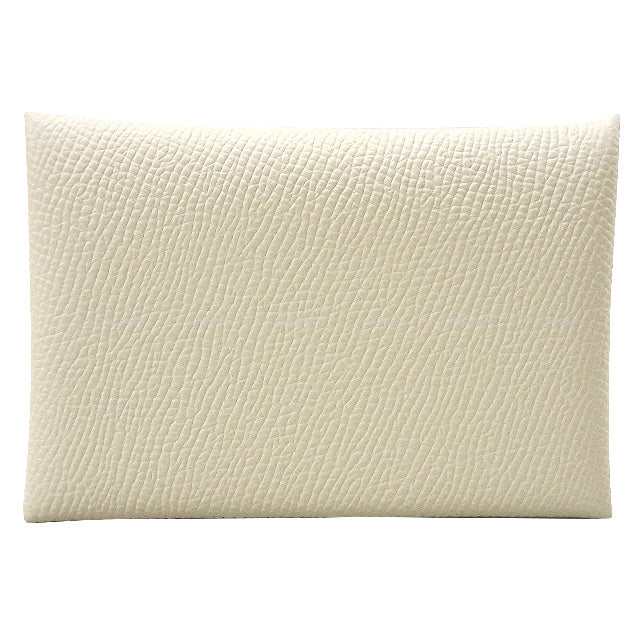 HERMES card holder Calvi Craie Ever Grain Silver HW Stamp U[EXCELLENT][Authentic]