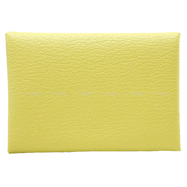 HERMES card holder Calvi Duo Limoncello Chevre Myzore Silver HW Stamp B[EXCELLENT][Authentic]