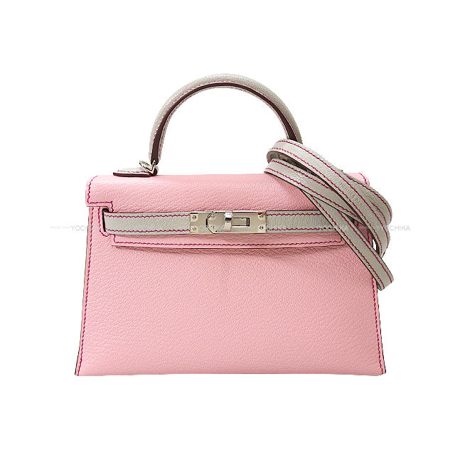 HERMES Shoulder bag Kelly mini 2 Kelly20 Personal order Rose Sakura/Gris Perle Buffalo Horn Silver HW Stamp B[BRAND NEW][Authentic]